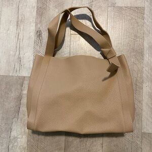 Cream and tan faux leather tote bag